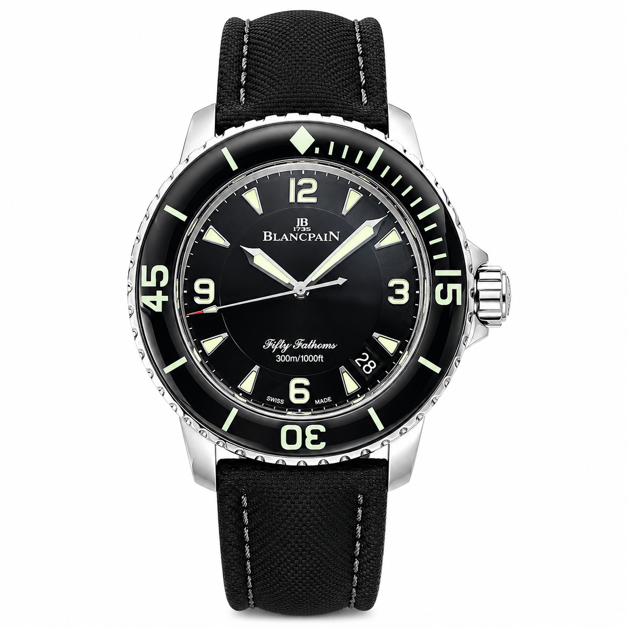 Fifty Fathoms Black Dial Gold Case Canvas Strap Watch