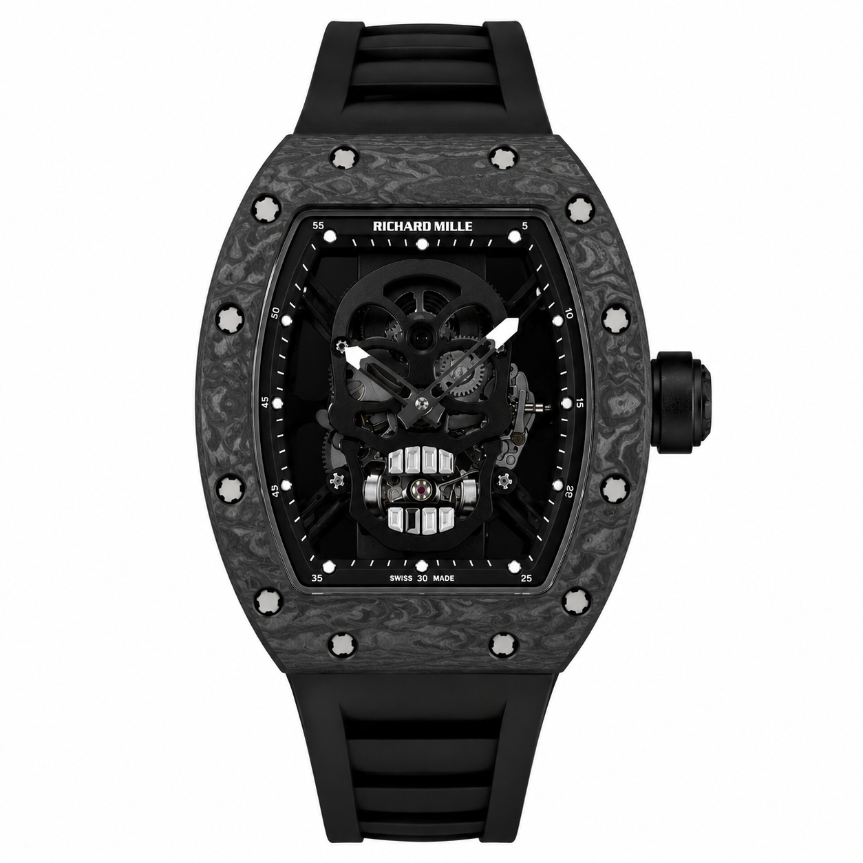 Skull Skeleton Dial White Ceramic Style Rubber Strap Watch