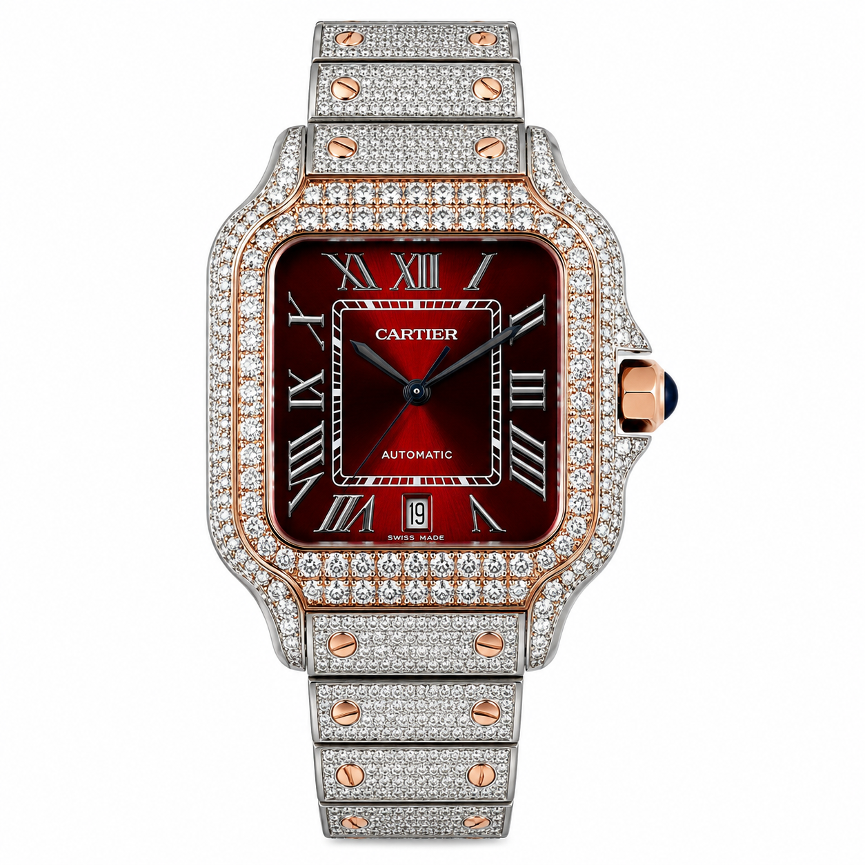 Santos Blue Dial Diamond Automatic Watch