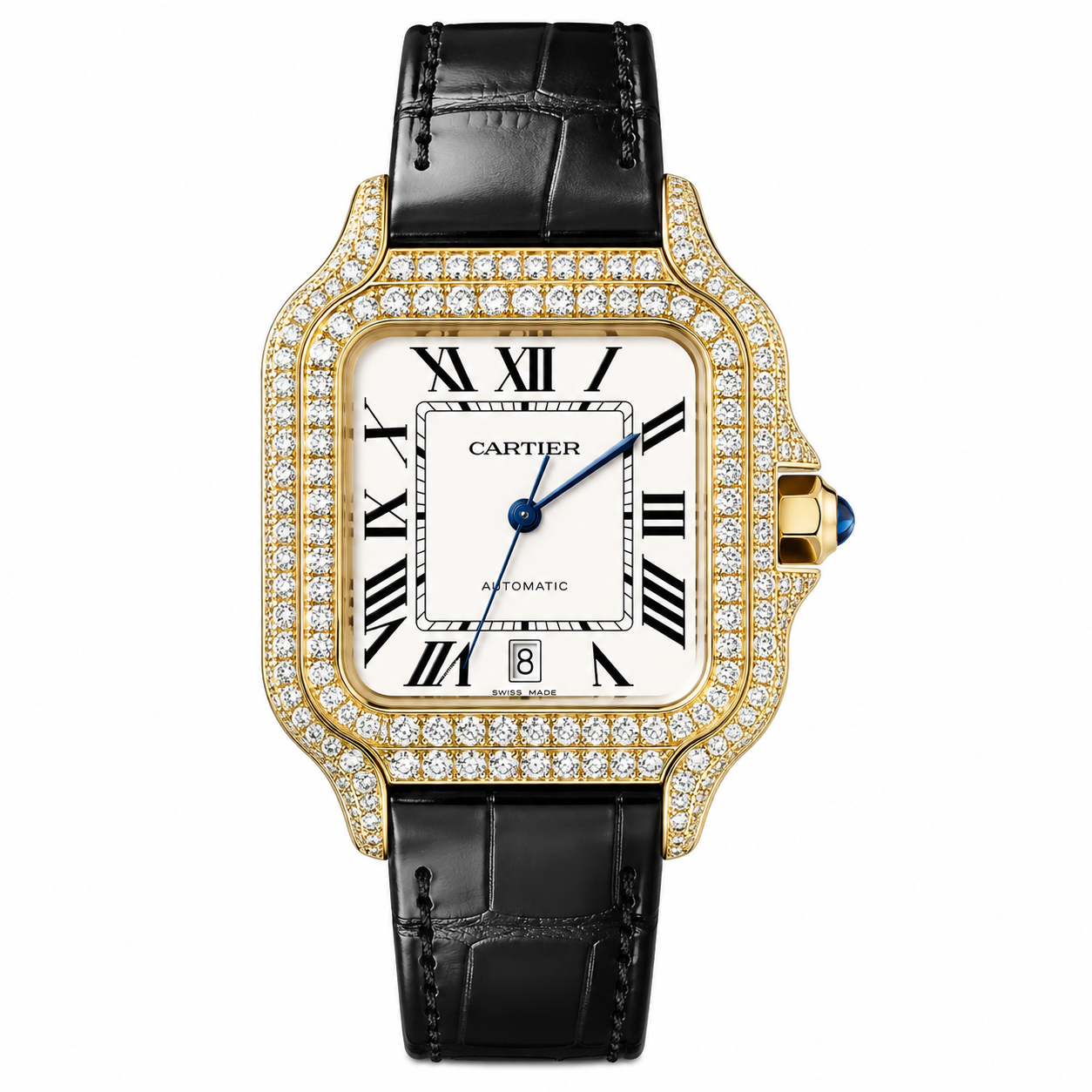 Santos Blue Dial Diamond Automatic Watch