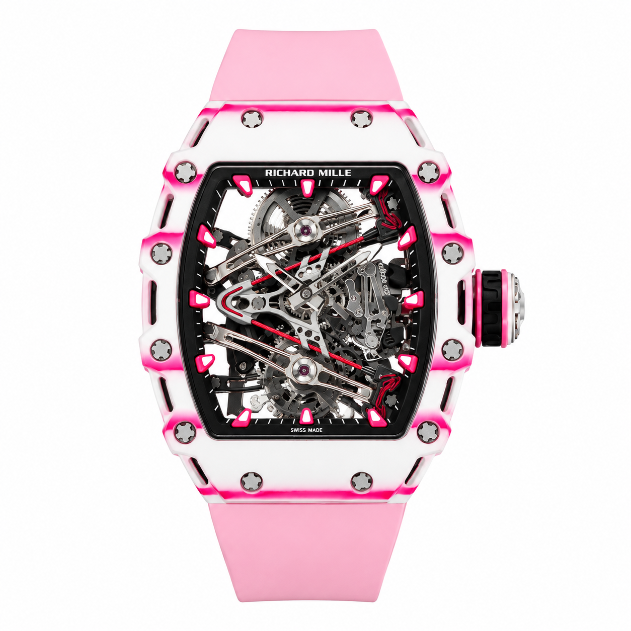 RM 53 White Pink Neon Skeleton Watch