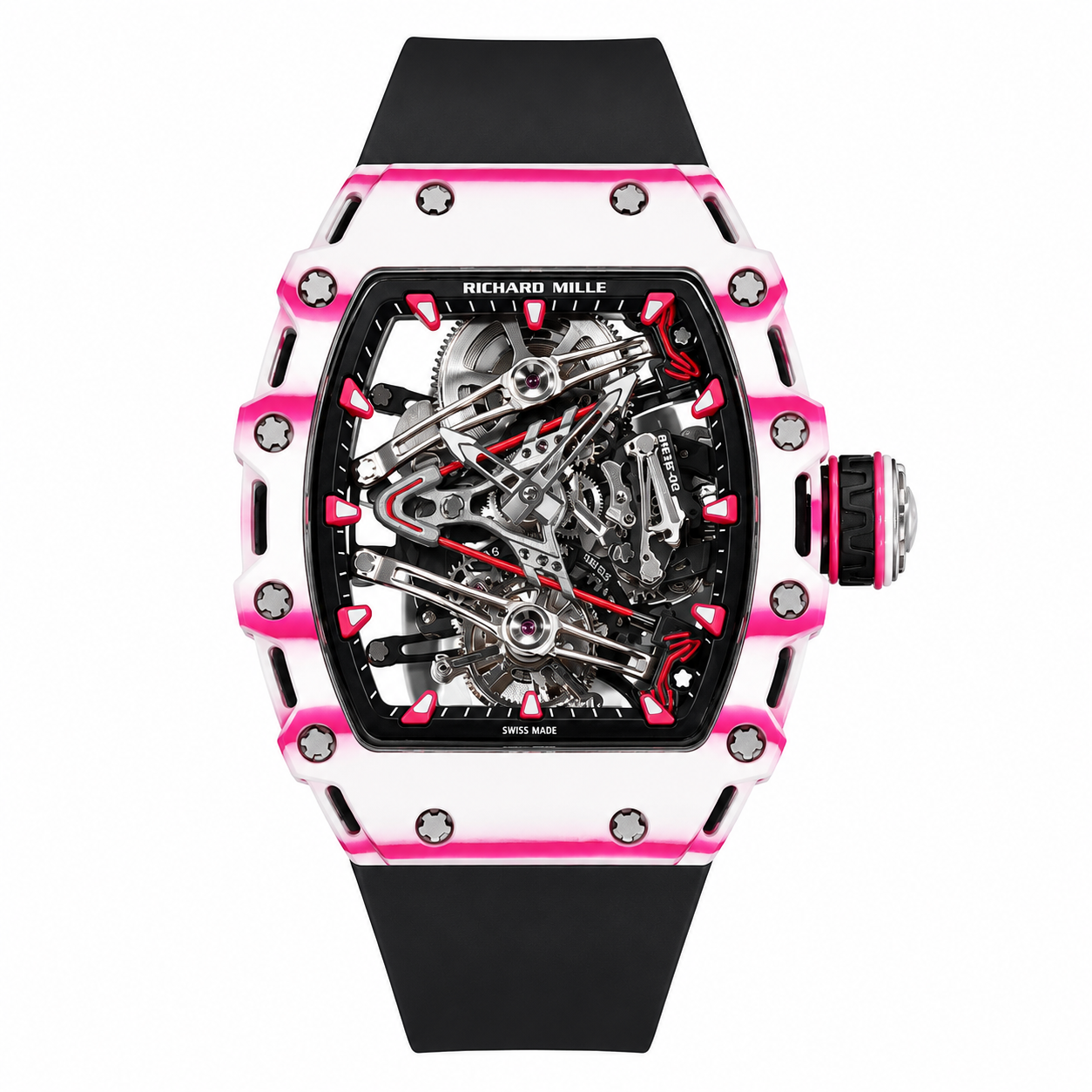 RM 53 White Pink Neon Skeleton Watch