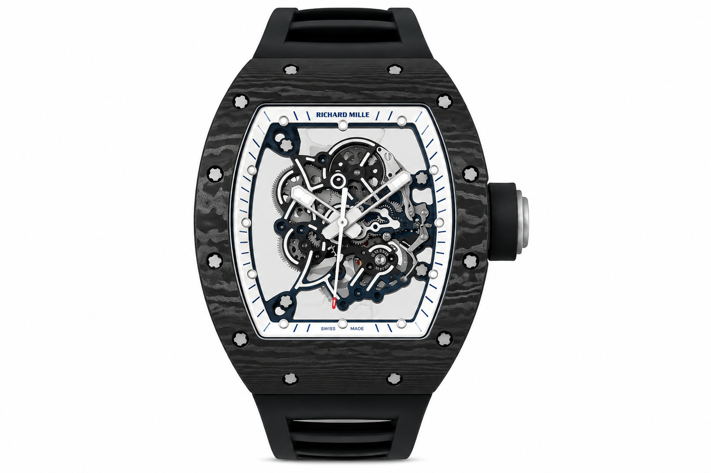 RM 67 02 Extra Flat Skeleton White Strap Watch