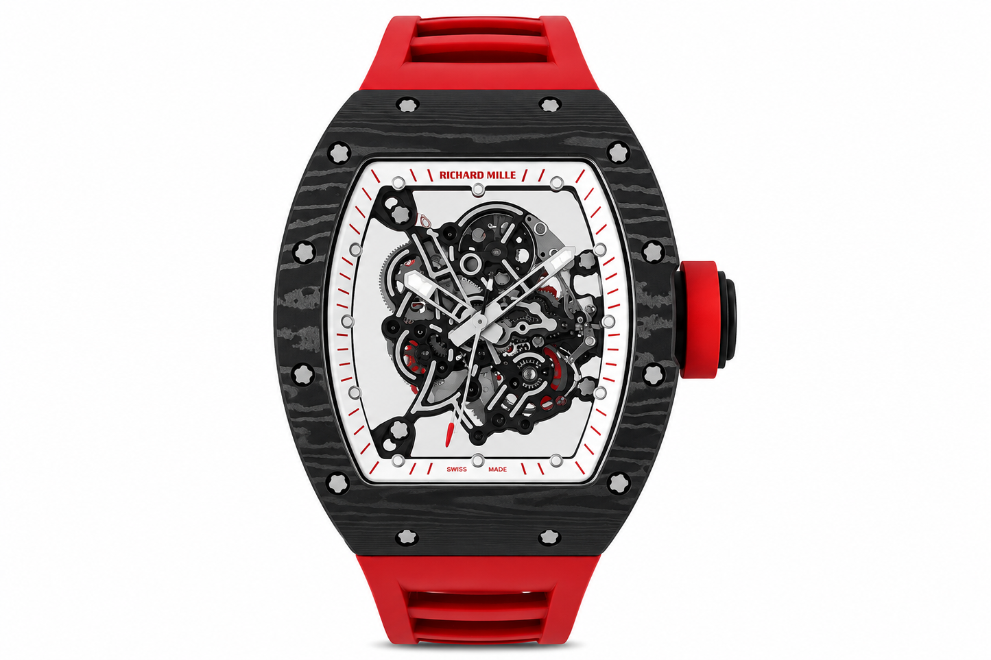 RM 67 02 Extra Flat Skeleton White Strap Watch