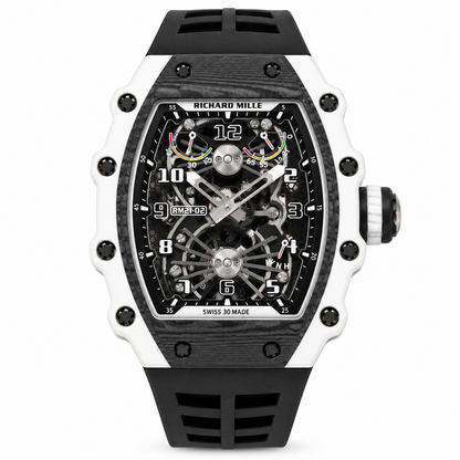 RM 53 White Black Skeleton Watch