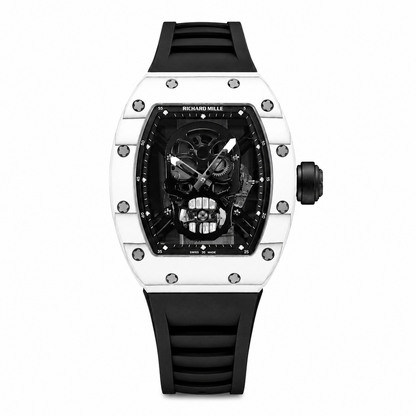 Skull Skeleton Dial White Ceramic Style Rubber Strap Watch